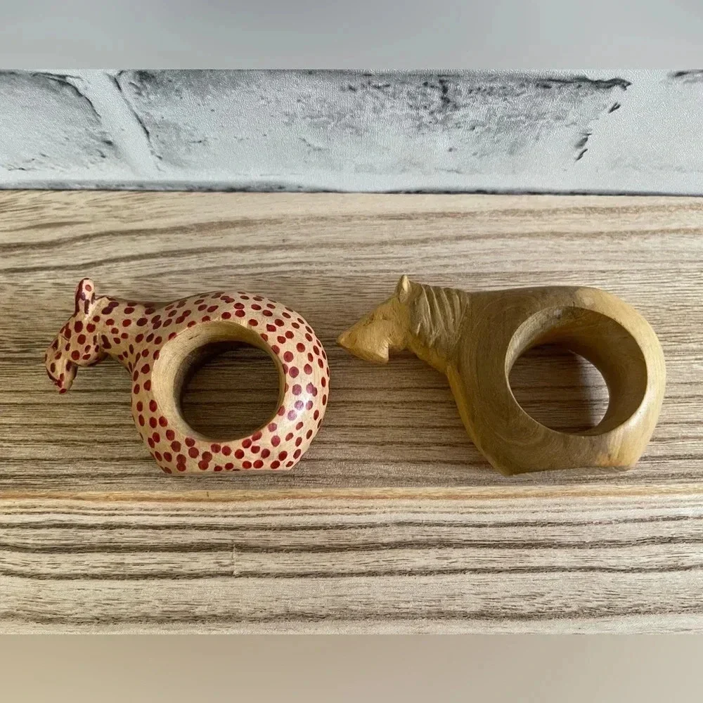Lot of 6 wood African safari animal table napkin holders